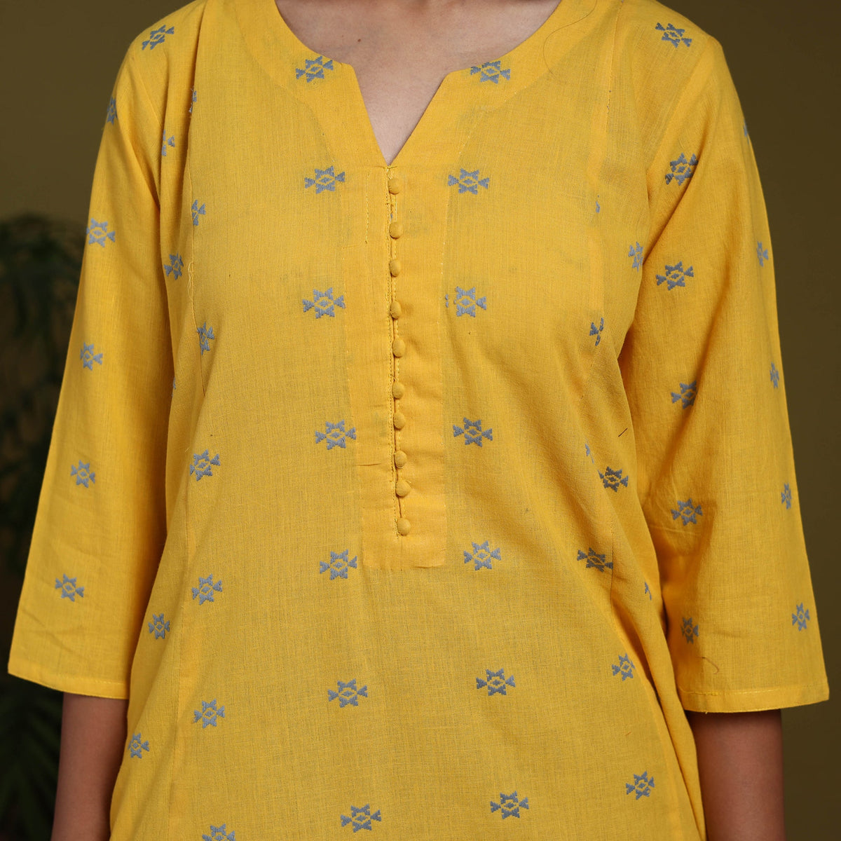 Cotton a-line jacquard kurta 08 - handcrafted