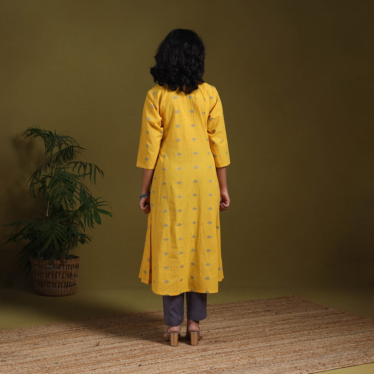 Cotton a-line jacquard kurta 08 - handcrafted