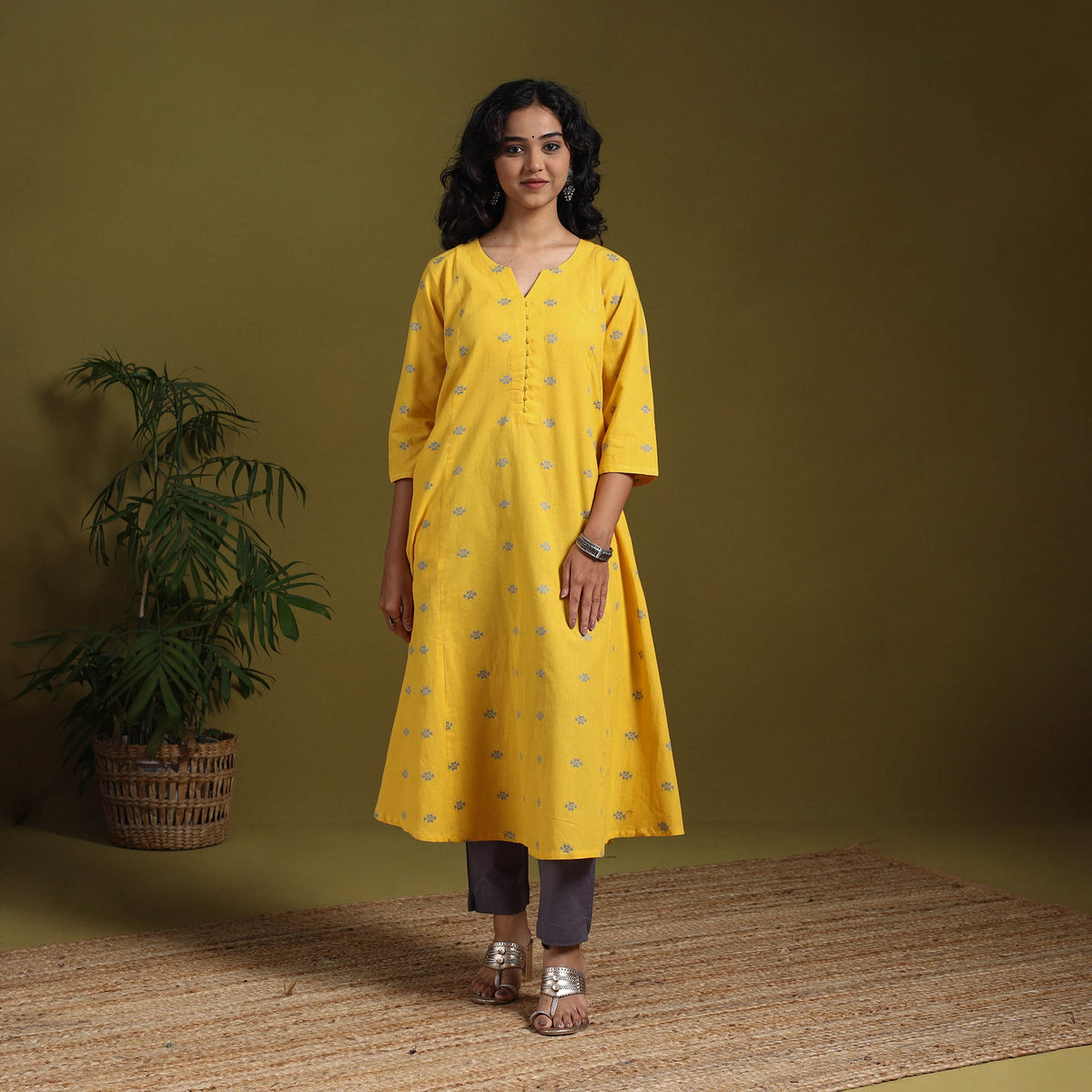 Cotton a-line jacquard kurta 08 - handcrafted