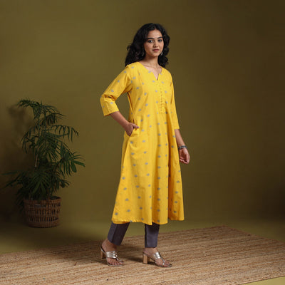 Cotton a-line jacquard kurta 08 - handcrafted