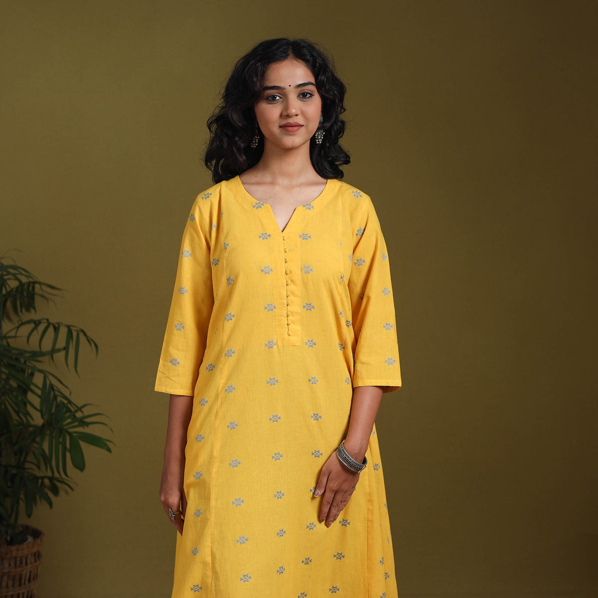 Cotton a-line jacquard kurta 08 - handcrafted