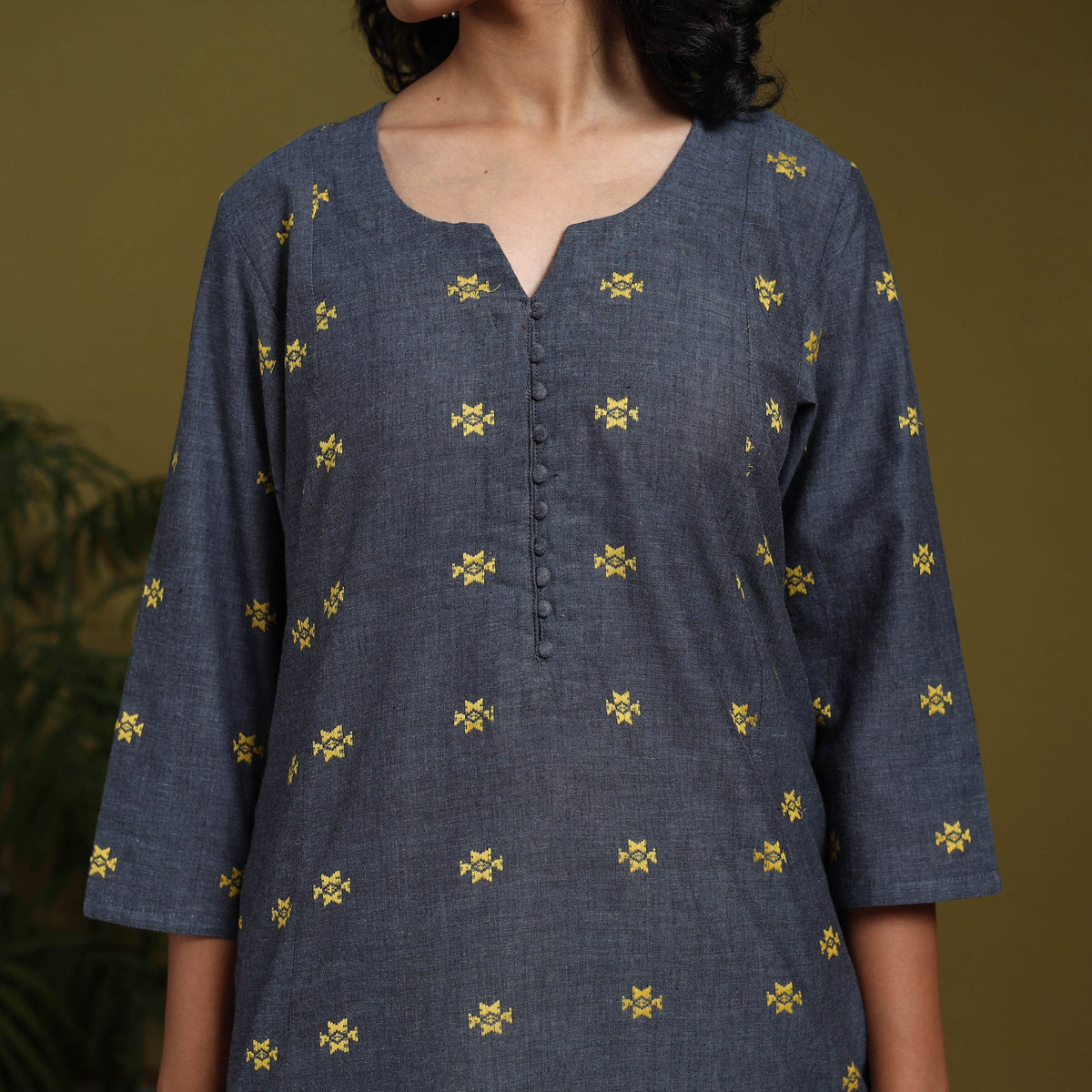 Cotton a-line jacquard kurta 09 - handcrafted
