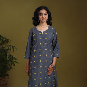 Cotton a-line jacquard kurta 09 - handcrafted