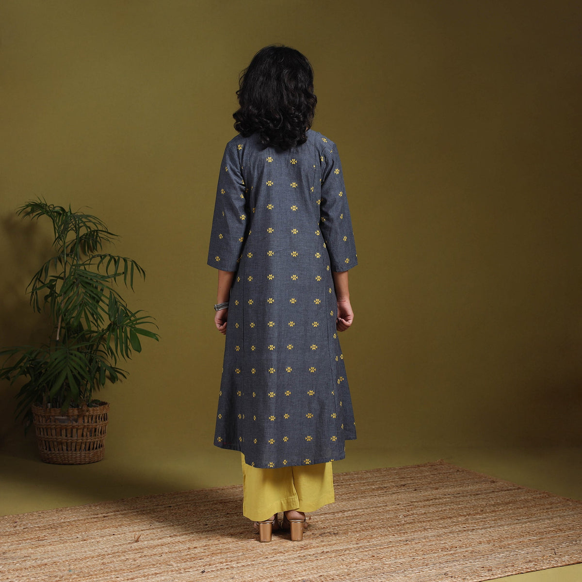 Cotton a-line jacquard kurta 09 - handcrafted