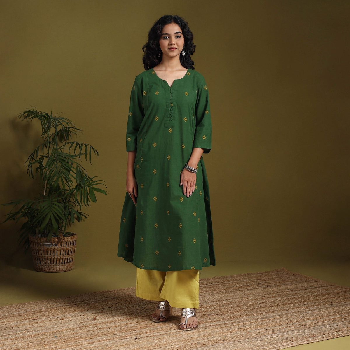 Cotton a-line jacquard kurta 10 - handcrafted