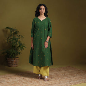 Cotton a-line jacquard kurta 10 - handcrafted