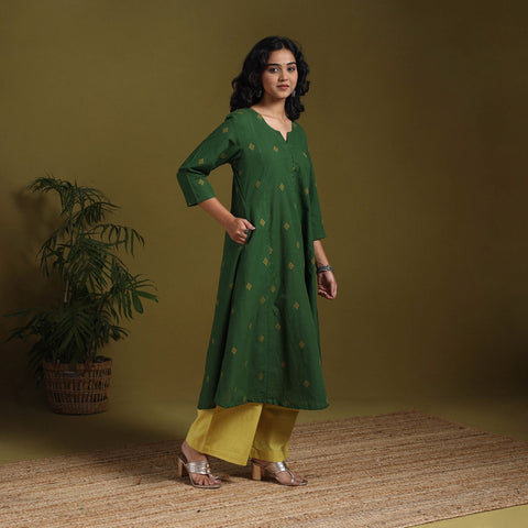 Cotton a-line jacquard kurta 10 - handcrafted
