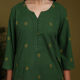 Cotton a-line jacquard kurta 10 - handcrafted