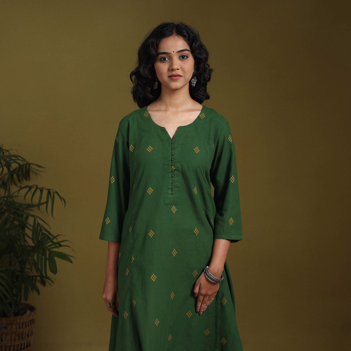 Cotton a-line jacquard kurta 10 - handcrafted
