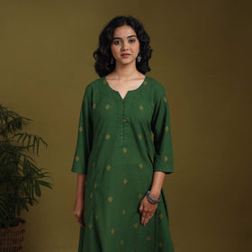 Cotton a-line jacquard kurta 10 - handcrafted