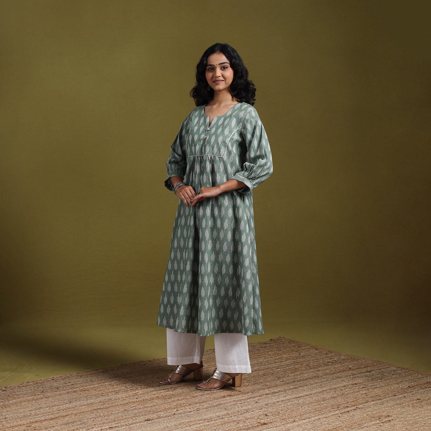 Cotton a-line pochampally ikat kurta for women 02