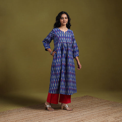 Cotton a-line pochampally ikat kurta for women 04