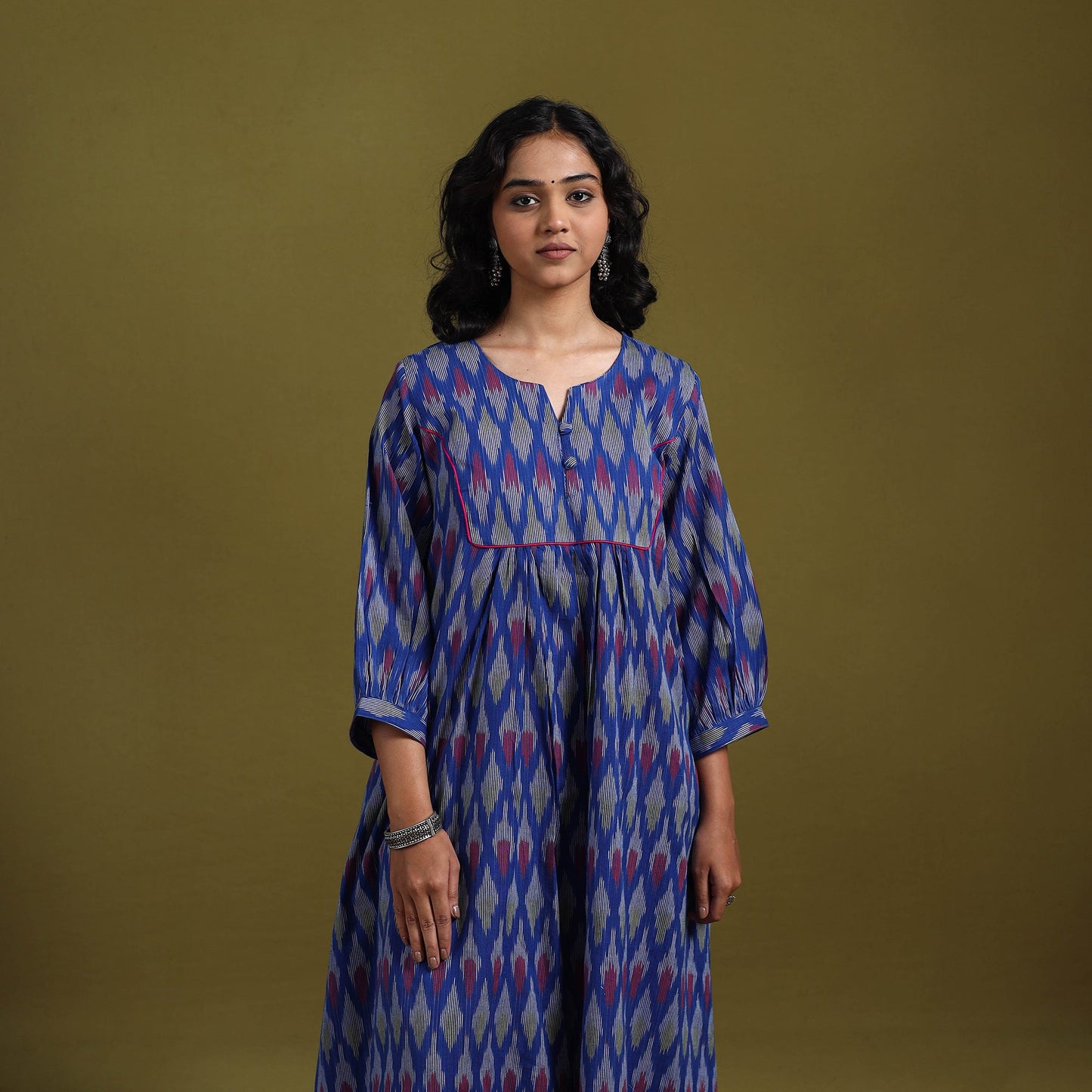 Cotton a-line pochampally ikat kurta for women 04