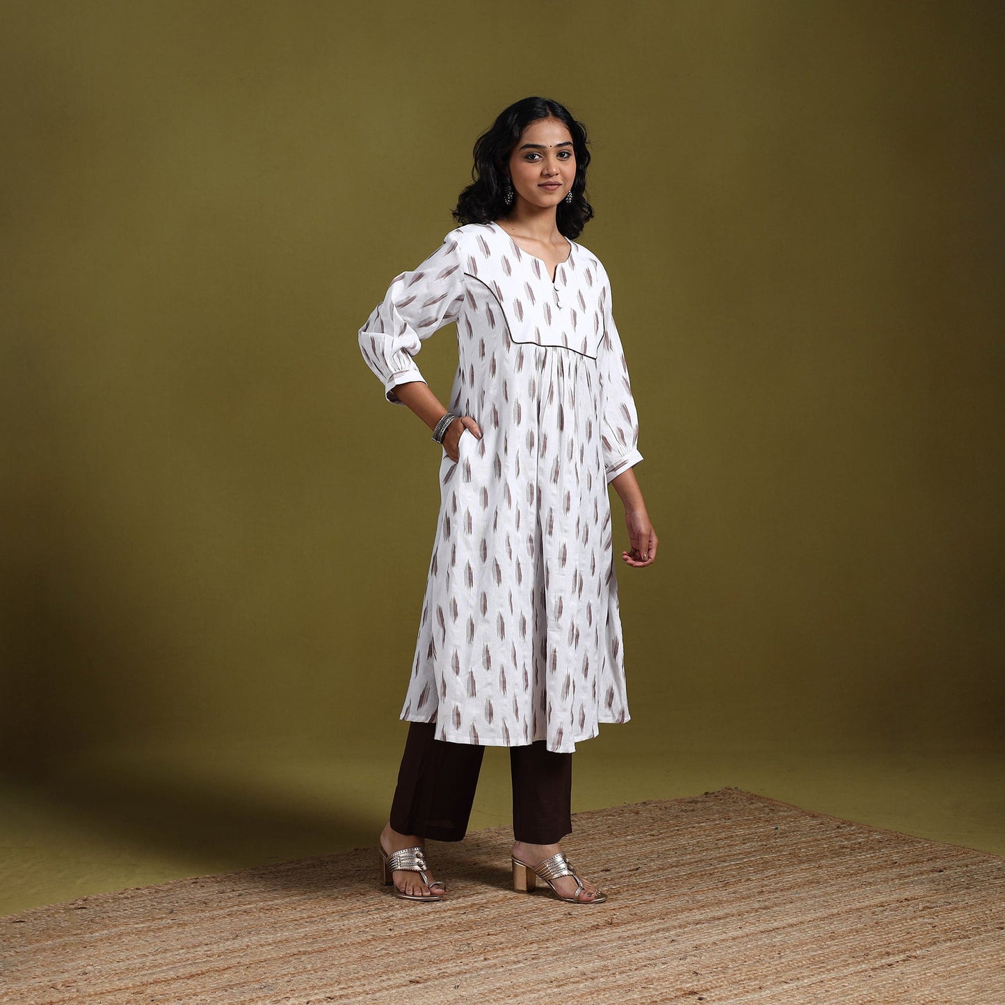 Cotton a-line pochampally ikat kurta for women 05