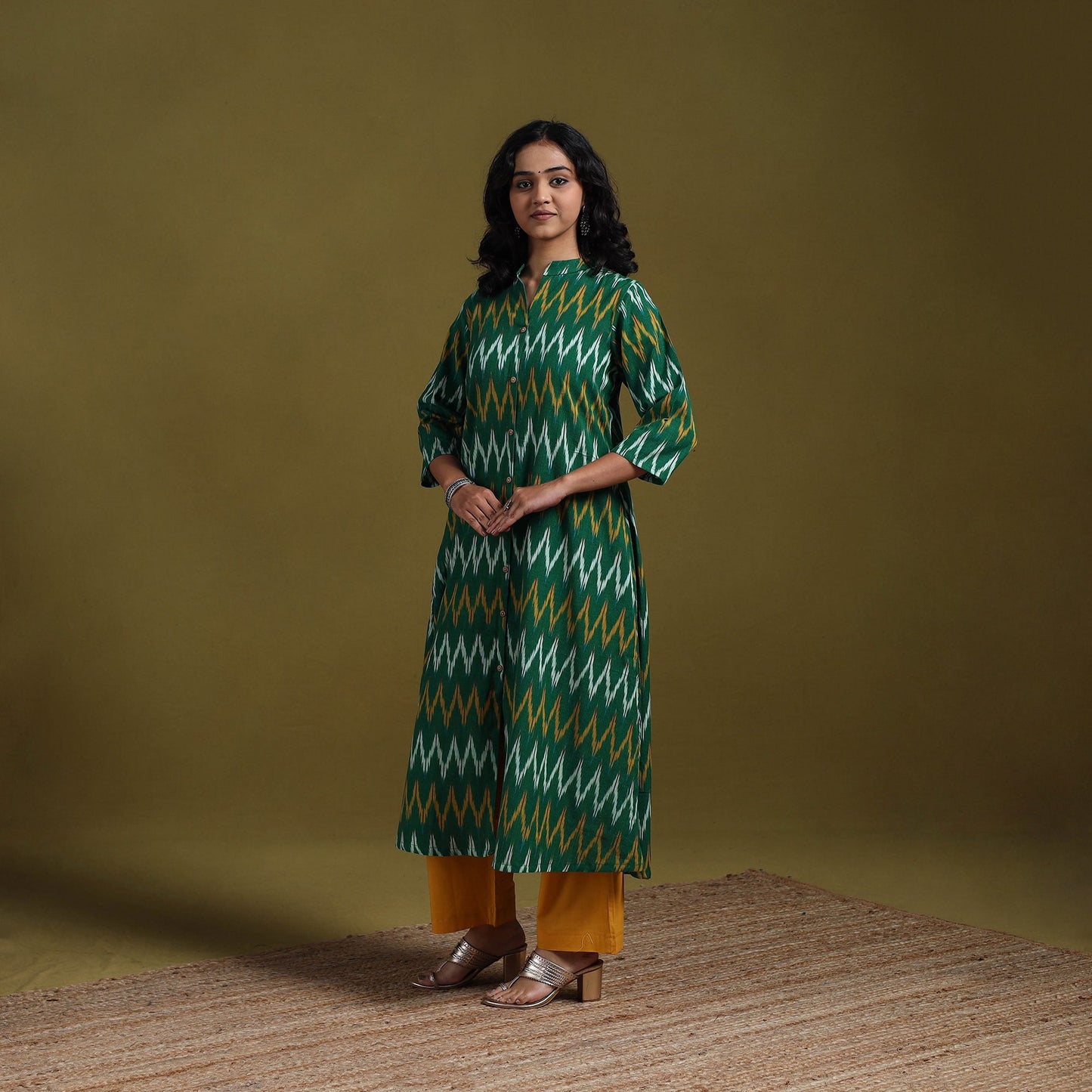 Cotton a-line pochampally ikat kurta for women 06