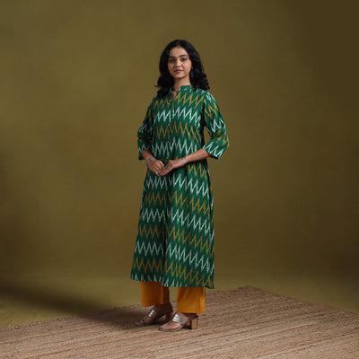 Cotton a-line pochampally ikat kurta for women 06