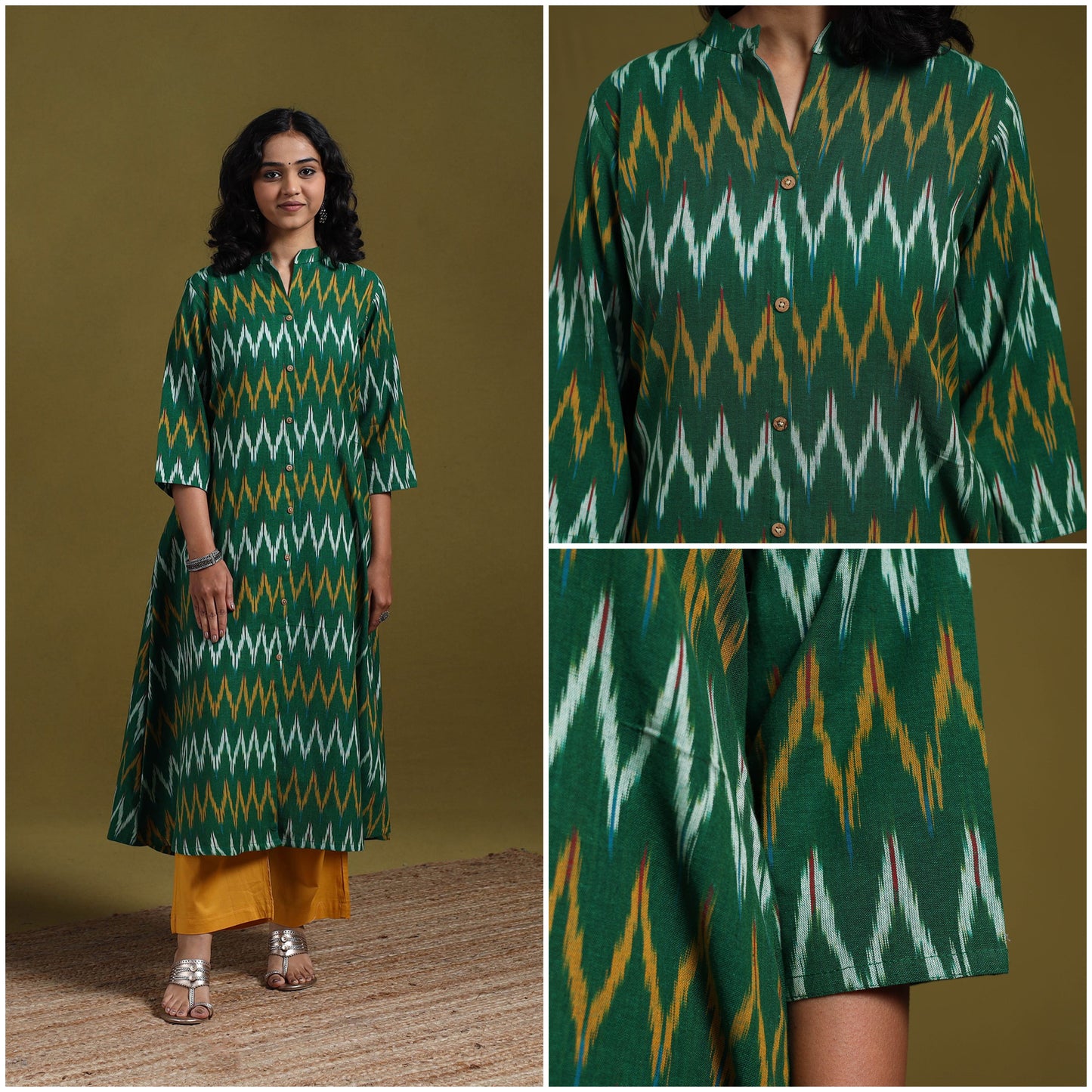 Cotton a-line pochampally ikat kurta for women 06