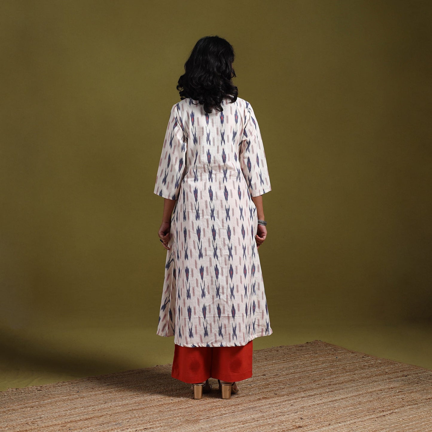 Cotton a-line pochampally ikat kurta for women 07