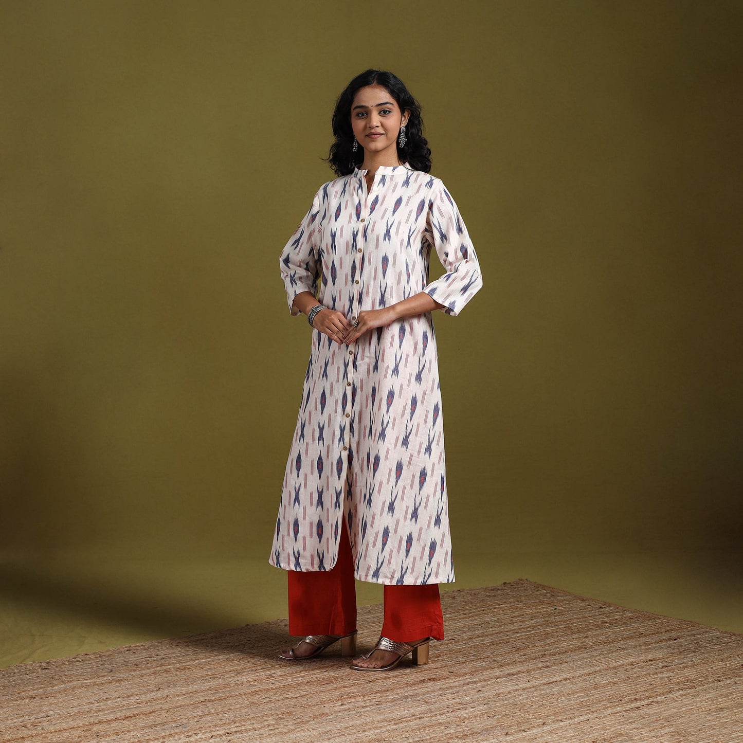 Cotton a-line pochampally ikat kurta for women 07
