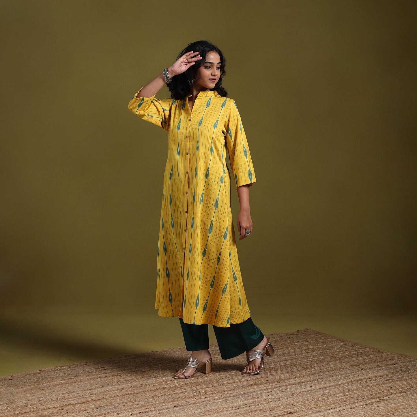 Cotton a-line pochampally ikat kurta for women 10