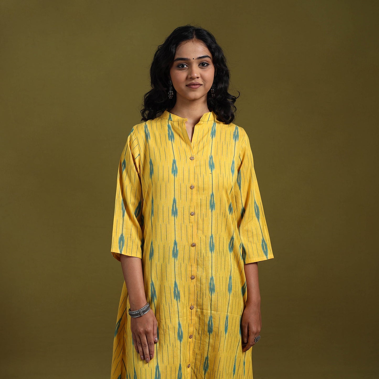 Cotton a-line pochampally ikat kurta for women 10