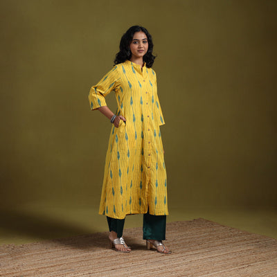 Cotton a-line pochampally ikat kurta for women 10