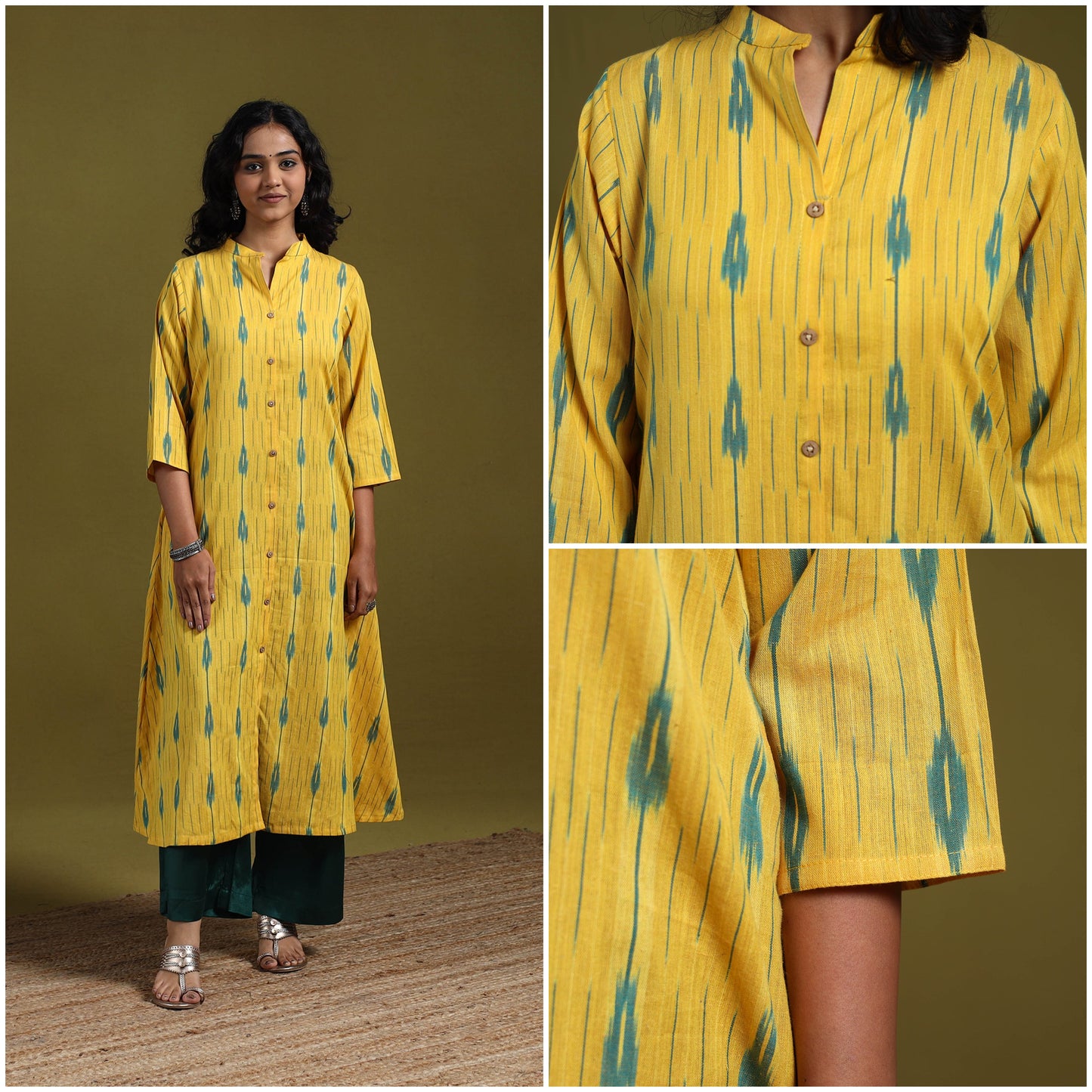 Cotton a-line pochampally ikat kurta for women 10