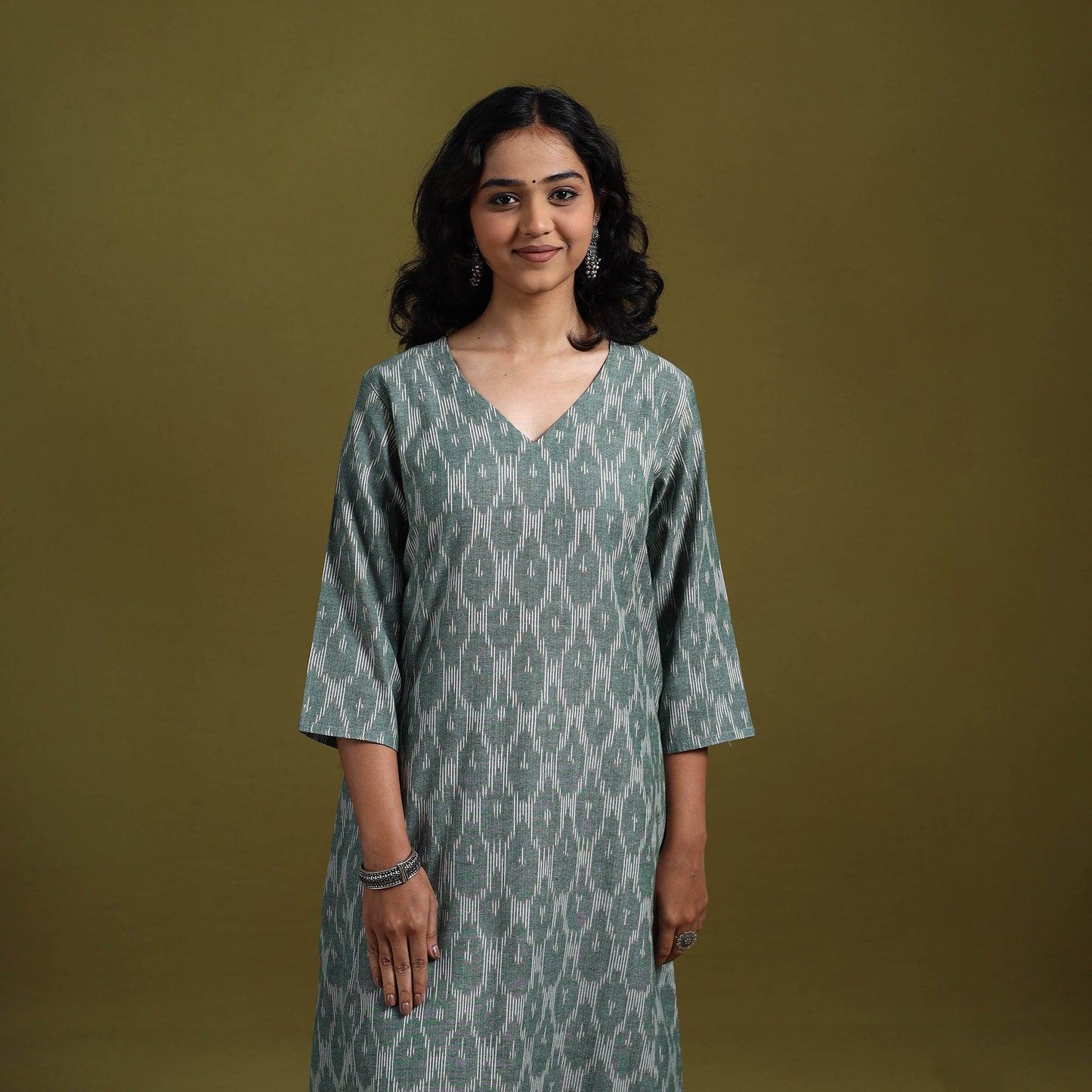 Cotton a-line pochampally ikat kurta for women 21