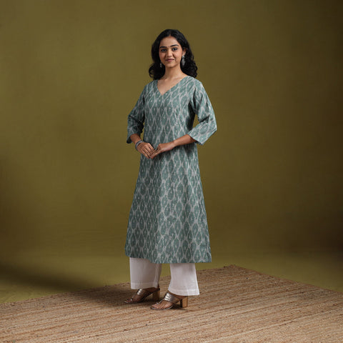 Cotton a-line pochampally ikat kurta for women 21