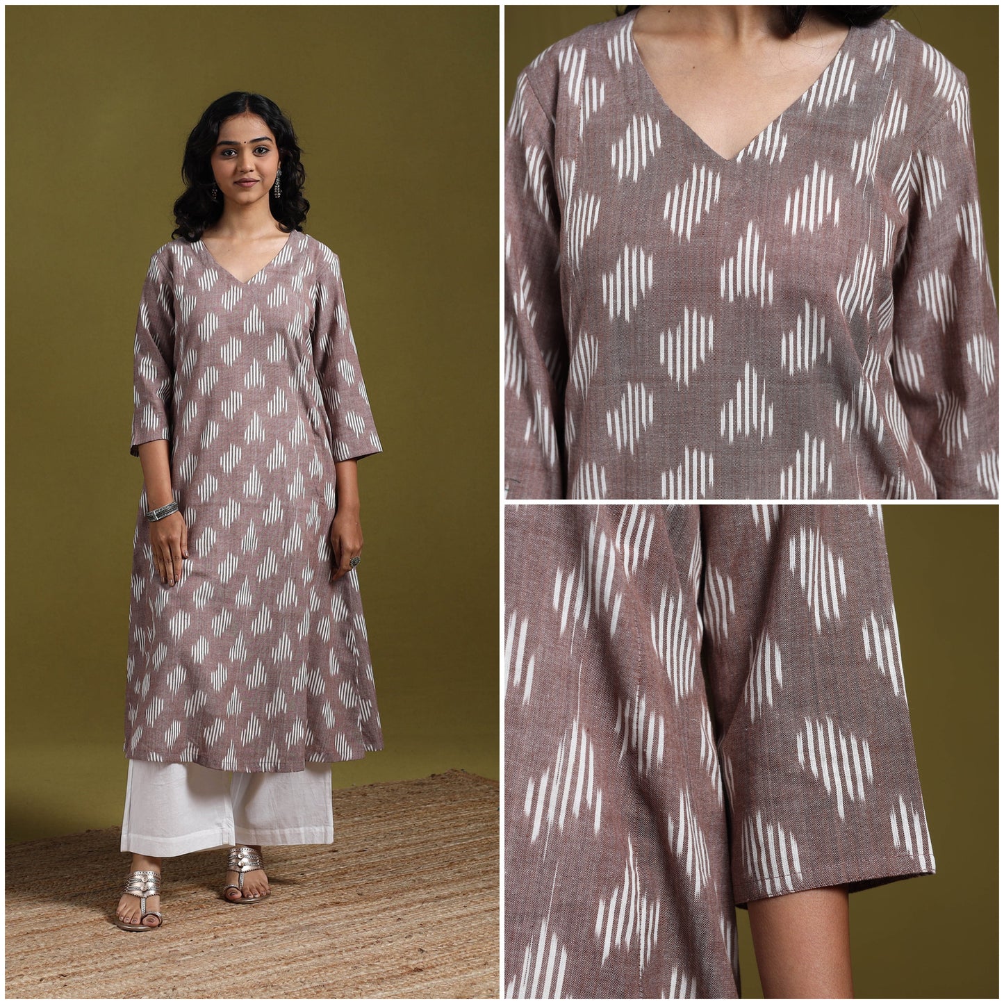 Cotton a-line pochampally ikat kurta for women 23