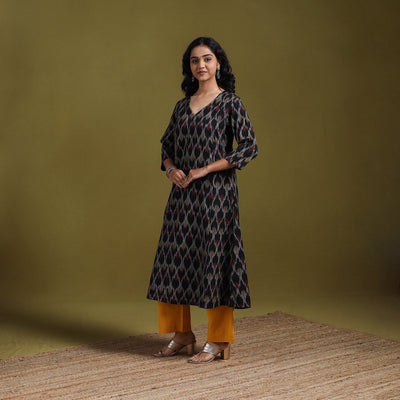 Cotton a-line pochampally ikat kurta for women 24