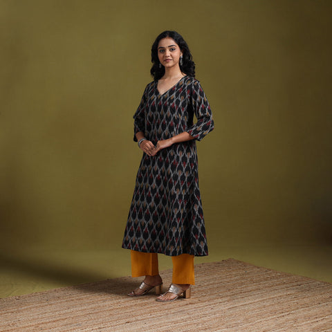 Cotton a-line pochampally ikat kurta for women 24