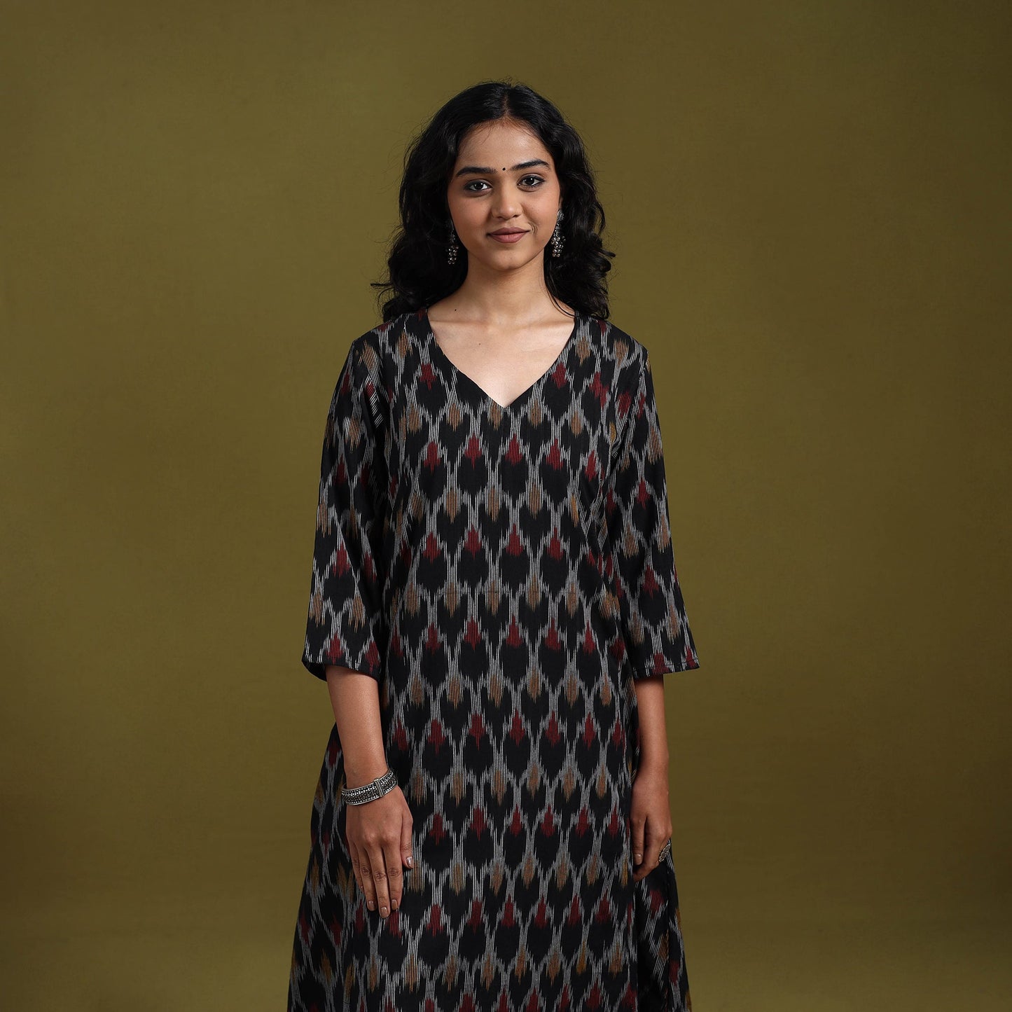 Cotton a-line pochampally ikat kurta for women 24