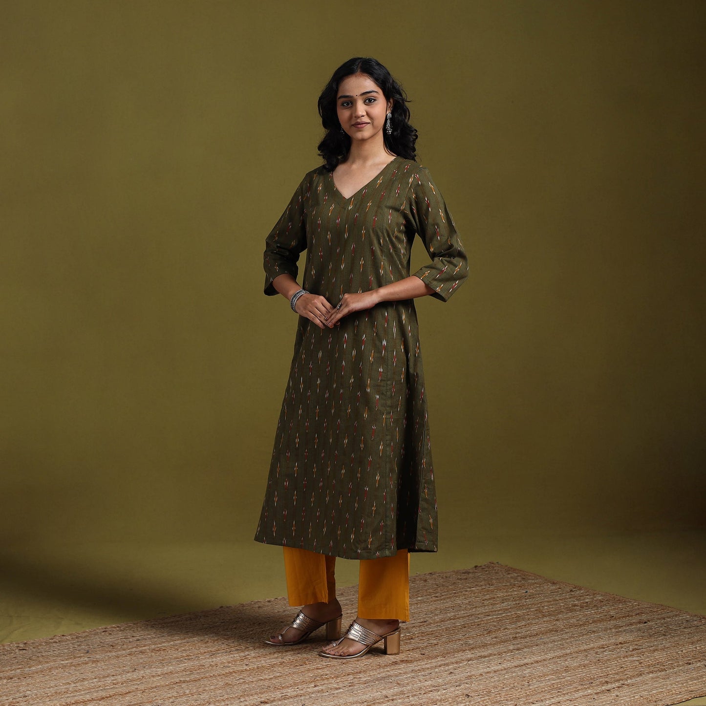 Cotton a-line pochampally ikat kurta for women 25