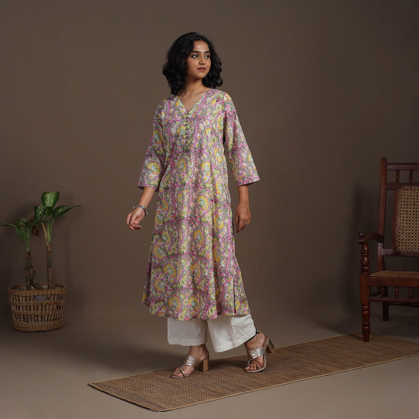 Block Print Cotton A-Line Sanganeri Kurta