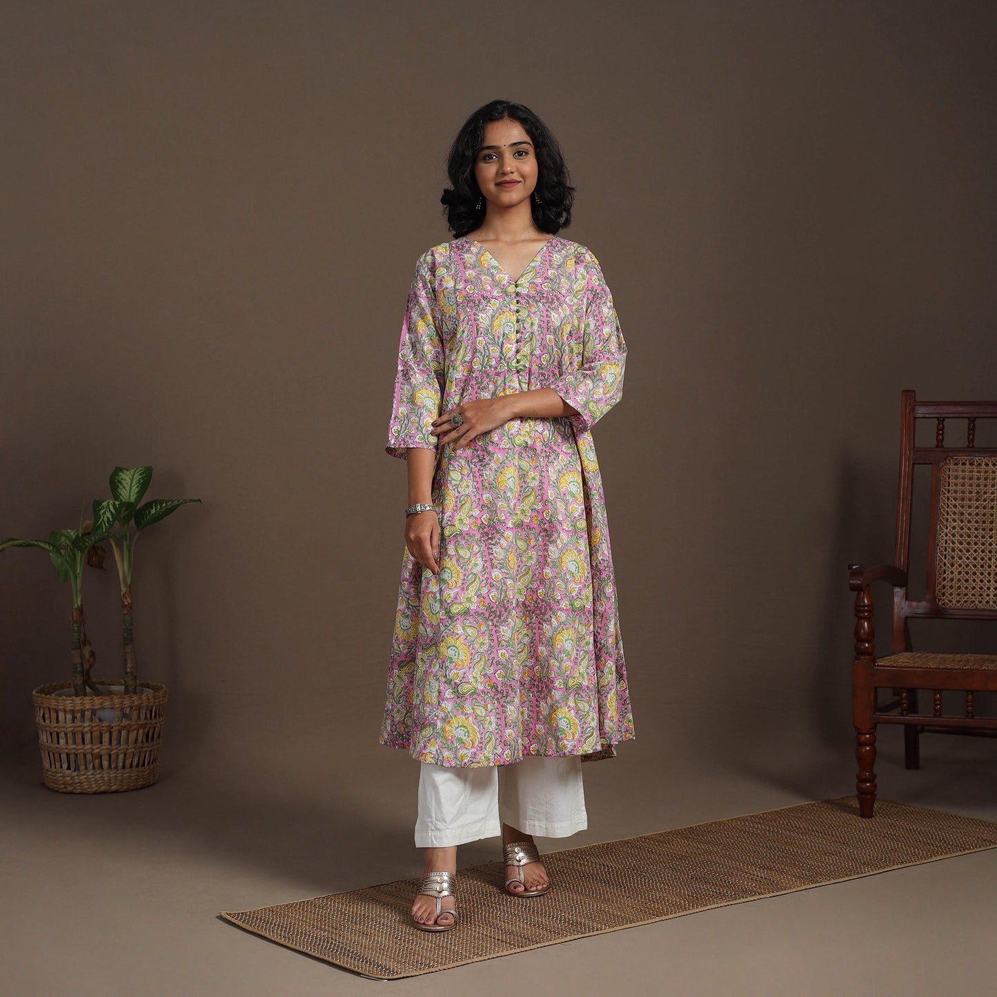 Block Print Cotton A-Line Sanganeri Kurta