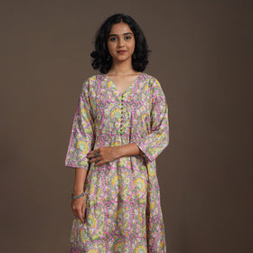 Block Print Cotton A-Line Sanganeri Kurta