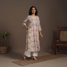 Block Print Cotton A-Line Sanganeri Kurta