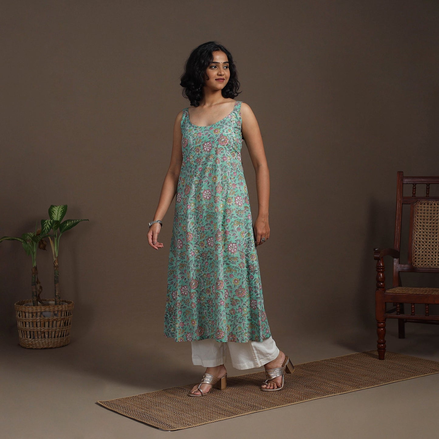 Block Print Cotton A-Line Sanganeri Kurta