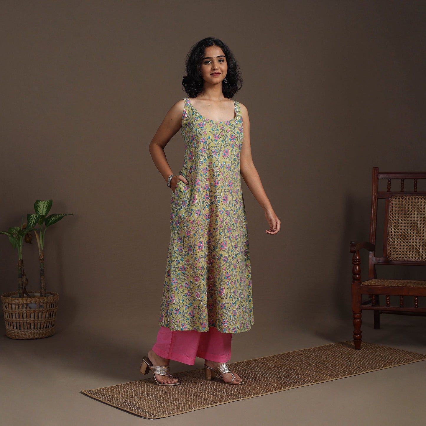 Block Print Cotton A-Line Sanganeri Kurta