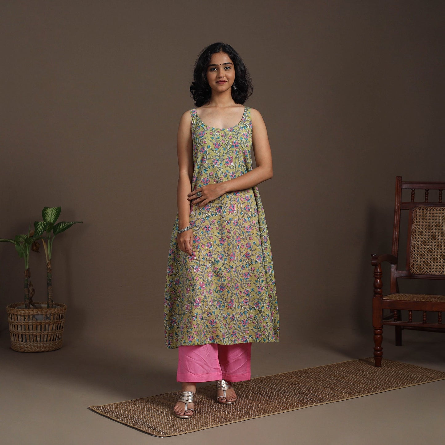 Block Print Cotton A-Line Sanganeri Kurta