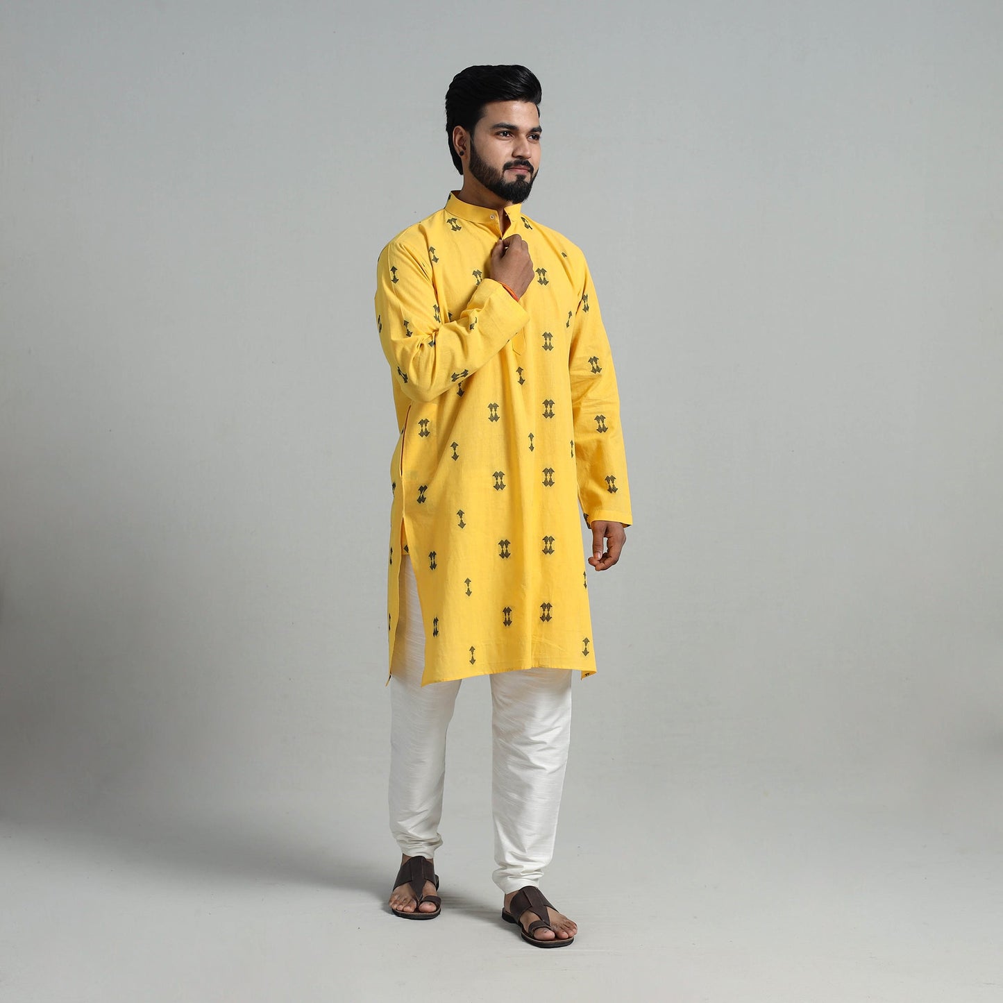 Buy Cotton Long Jacquard Kurta for Men