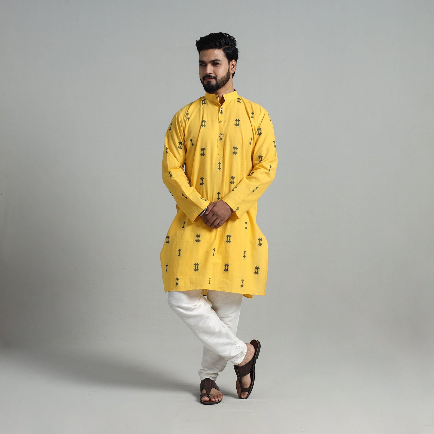 Buy Cotton Long Jacquard Kurta for Men
