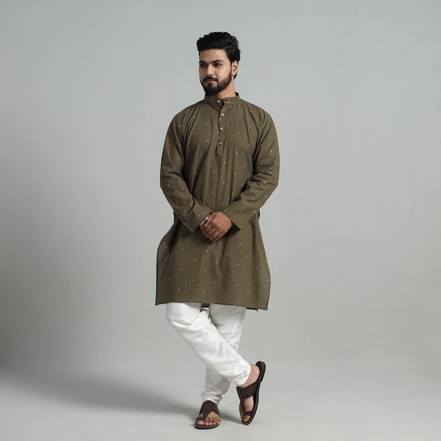 Cotton Long Jacquard Kurta for Men