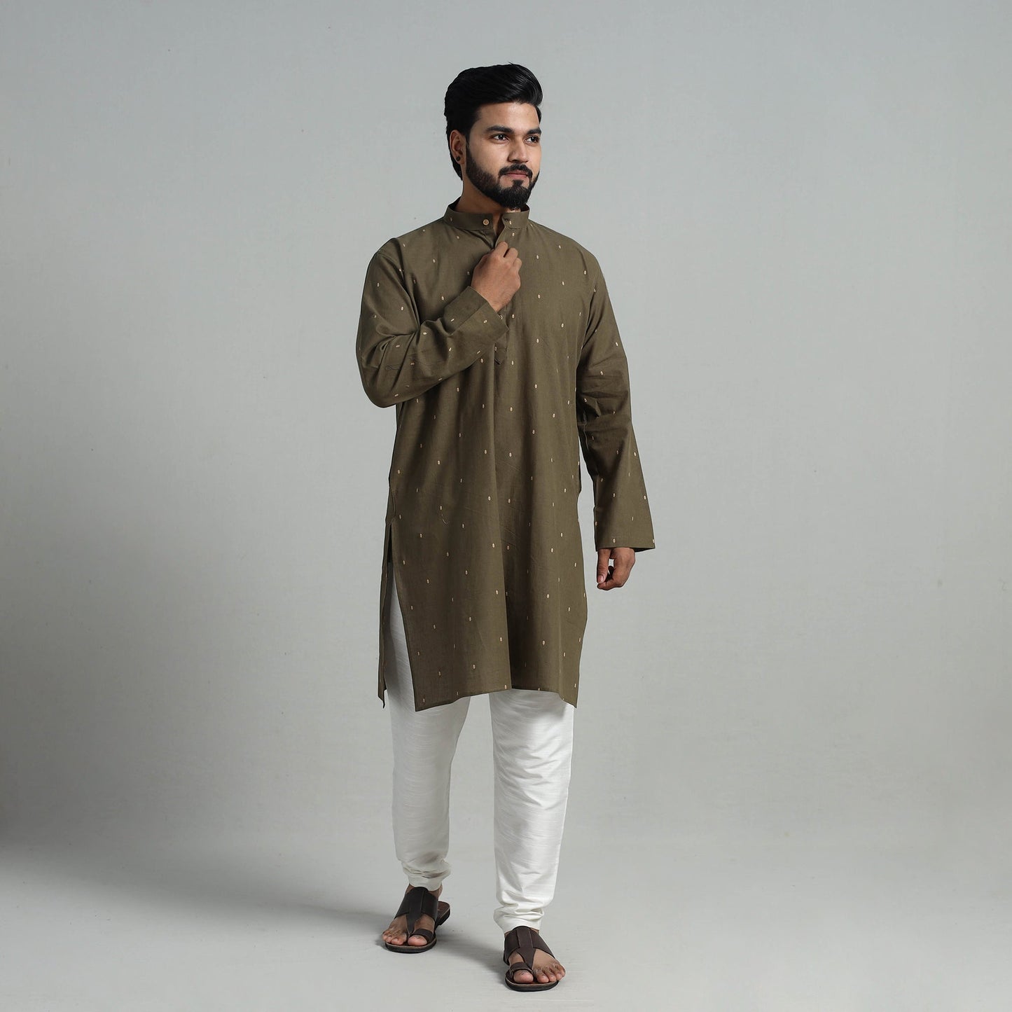  Cotton Long Jacquard Kurta for Men