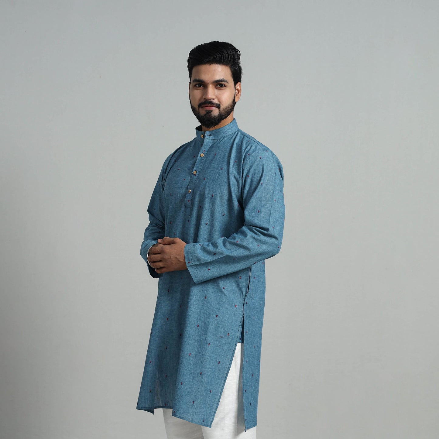 Buy Cotton Long Jacquard Kurta for Men