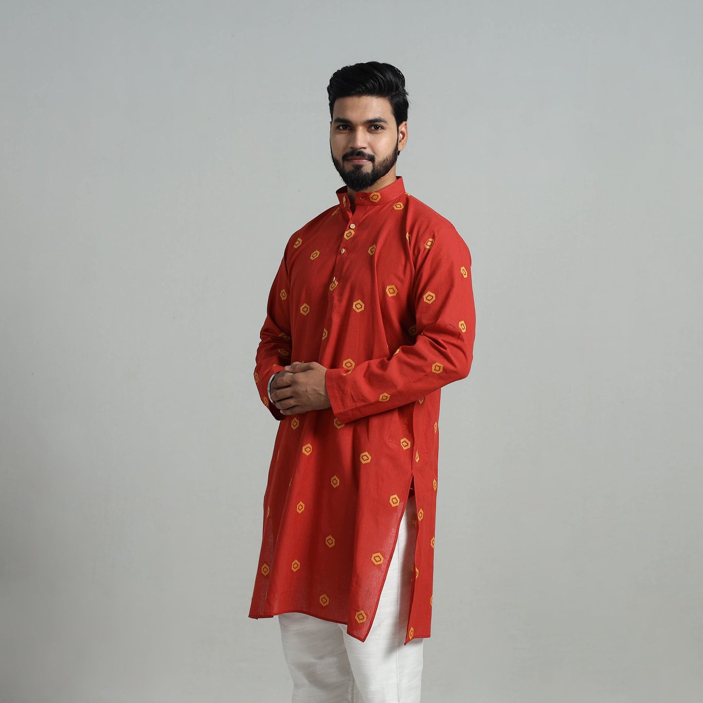 Buy Cotton Long Jacquard Kurta for Men