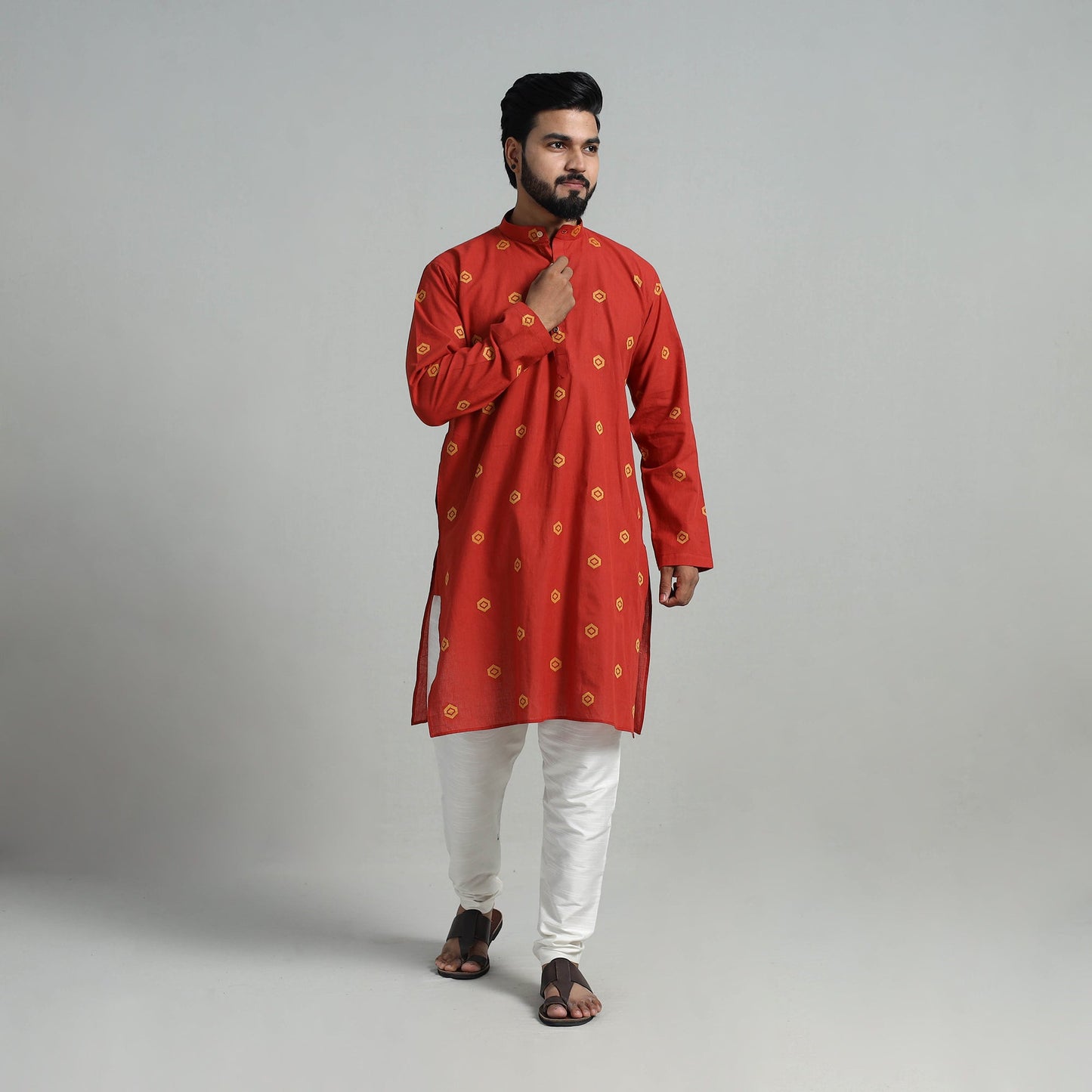 Buy Cotton Long Jacquard Kurta for Men