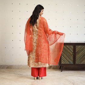 Block Print Cotton Pedana Kalamkari Kurta Set (Set of 3)