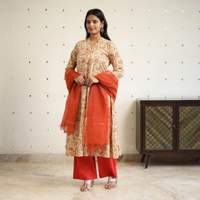 Block Print Cotton Pedana Kalamkari Kurta Set (Set of 3)